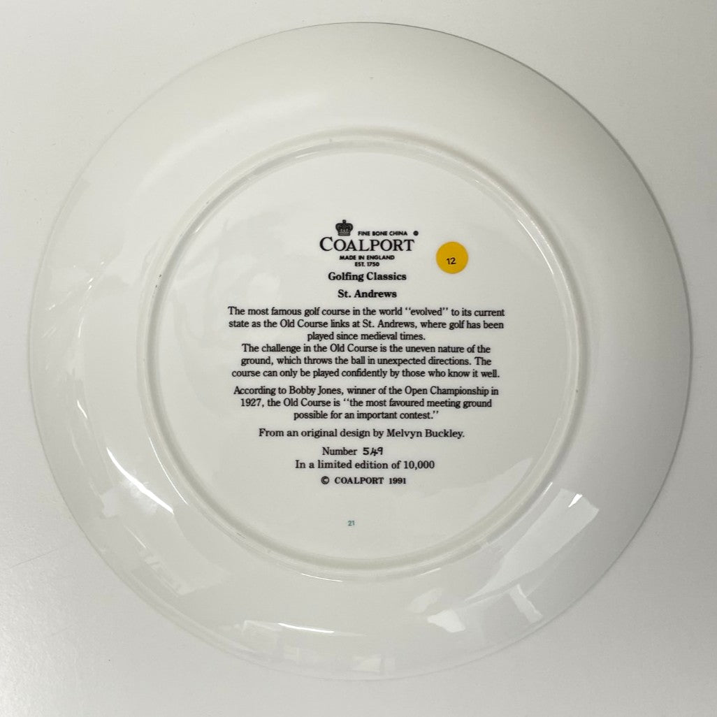 COALPORT Fine Bone China  - Golfing Classics Limited Collectors Edition Plate - St Andrews - No.549/10,000