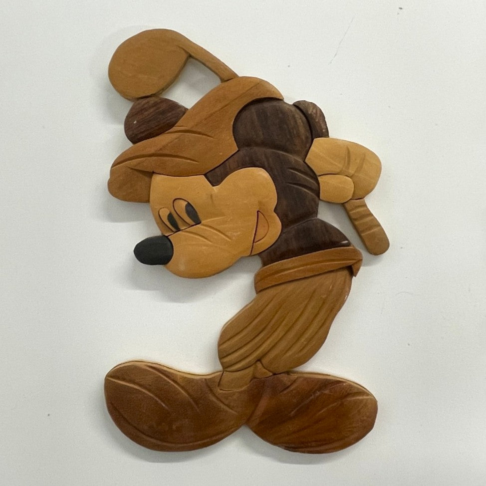 Golfing Mickey Mouse Wood Carved Wall Mount