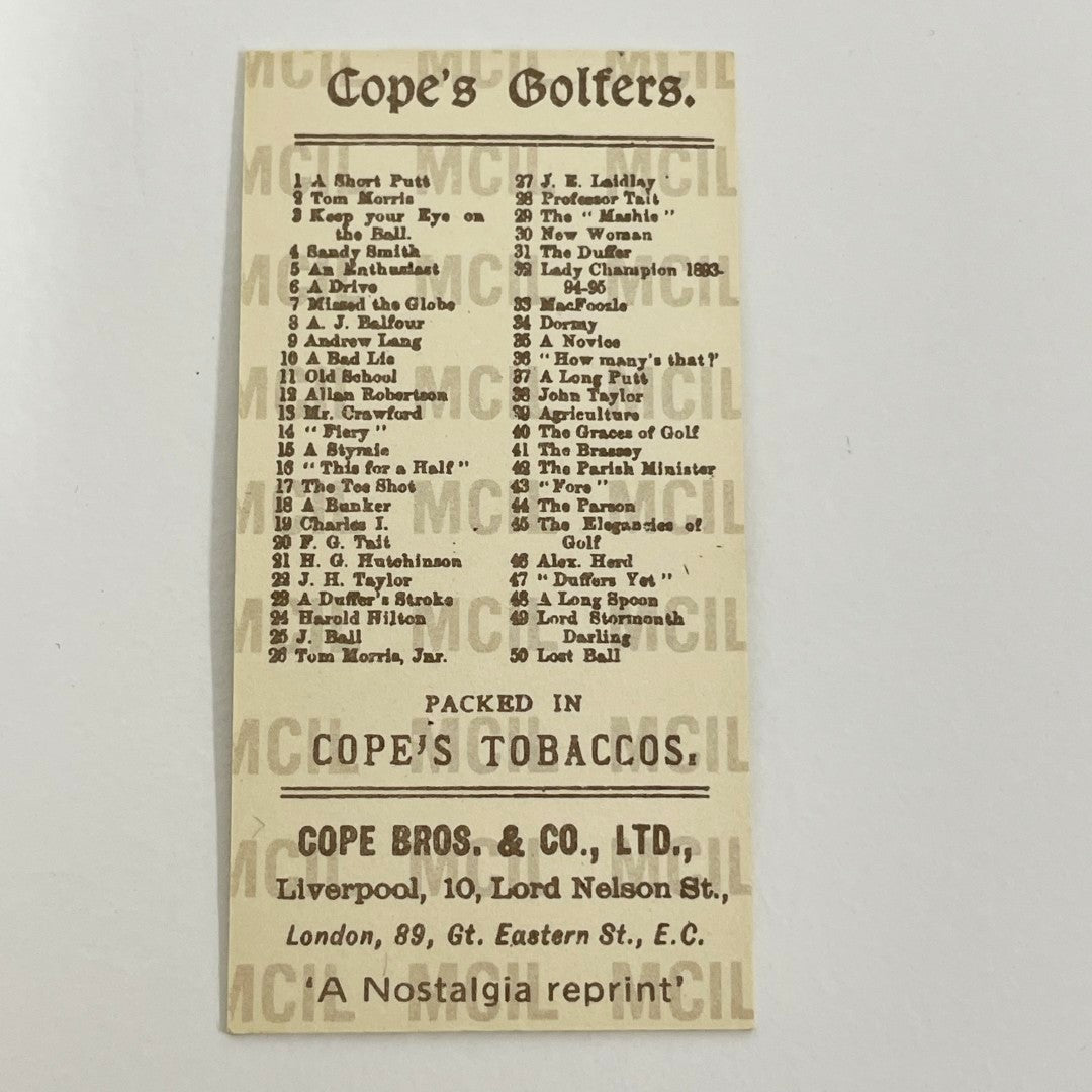 Complete set of 50 Cope's Golfers Cigarette Cards - Nostalgia Reprints