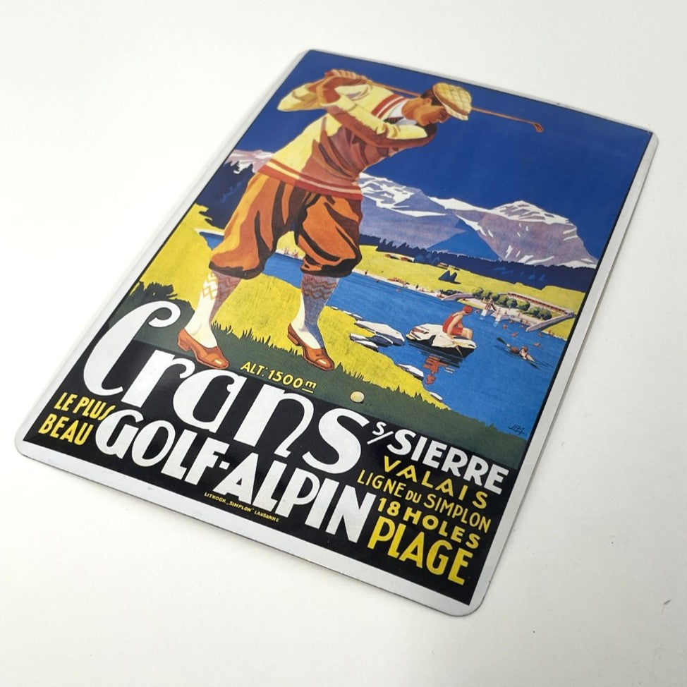 Vintage Tin Postcard - Crans s/Sierre Golf Allpin - by GreeTin Switzerland