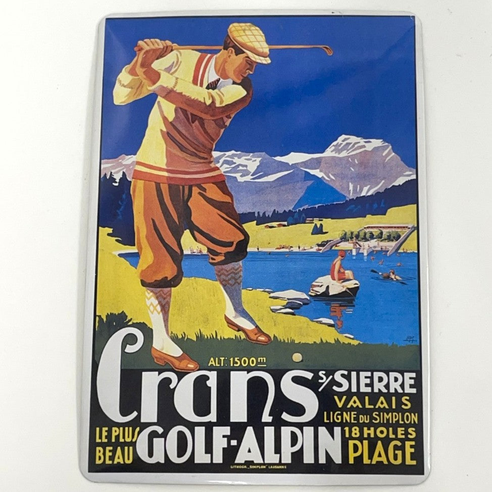 Vintage Tin Postcard - Crans s/Sierre Golf Allpin - by GreeTin Switzerland