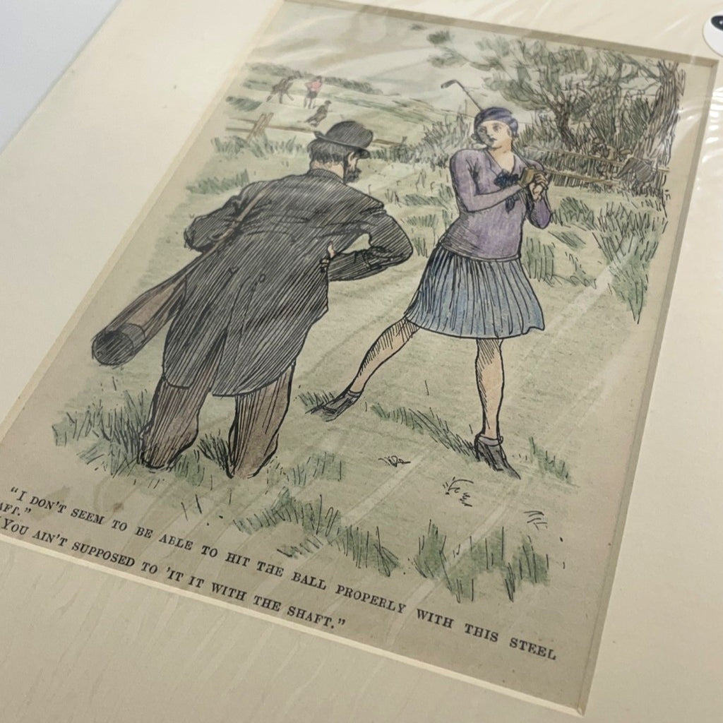 Original 1930 Punch Print - Hand Coloured - "I don't seem to be able to hit the ball properly with this steel shaft."