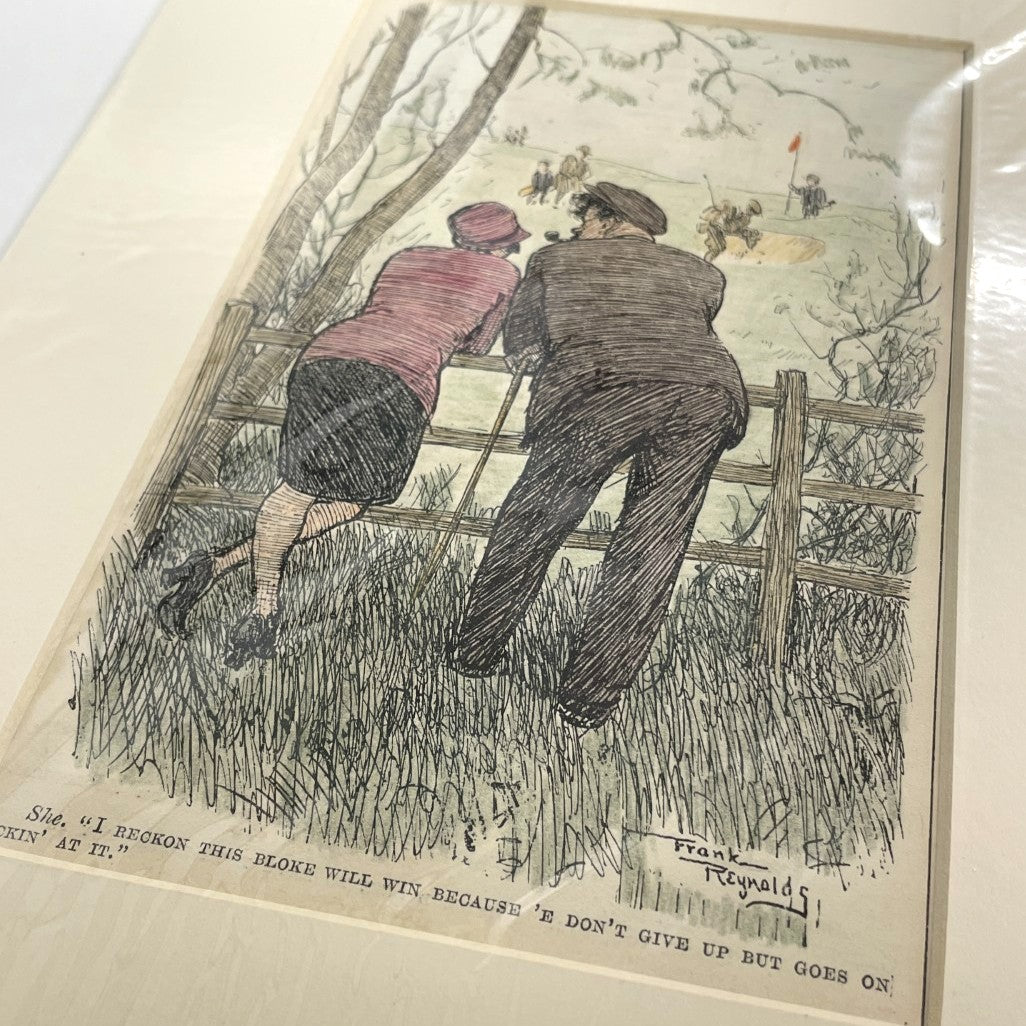 Original 1927 Punch Print - Hand Coloured - "I Reckon This Bloke Will Win Because 'E Don't Give Up But Goes On 'Ackin At It"