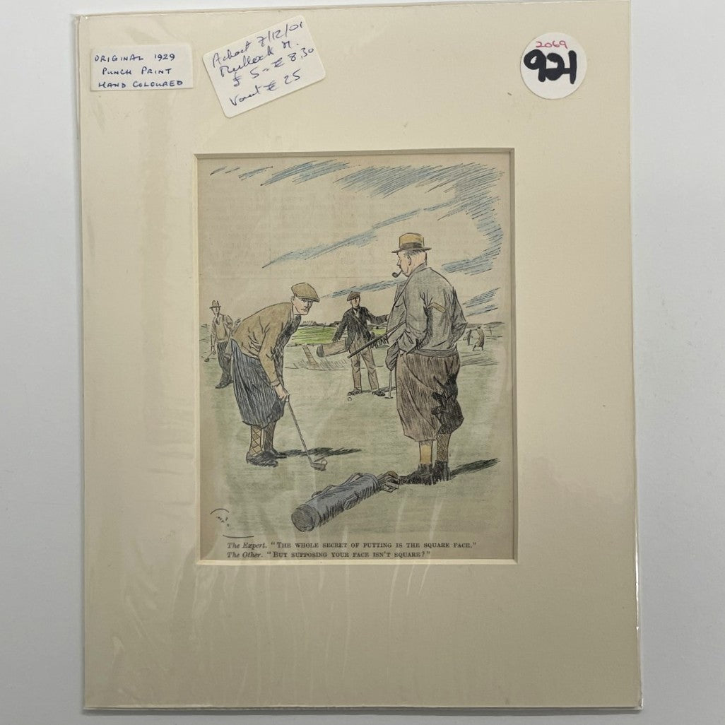 Original 1929 Punch Print - Hand Coloured - "The Whole Secret Of Putting Is The Square Face."