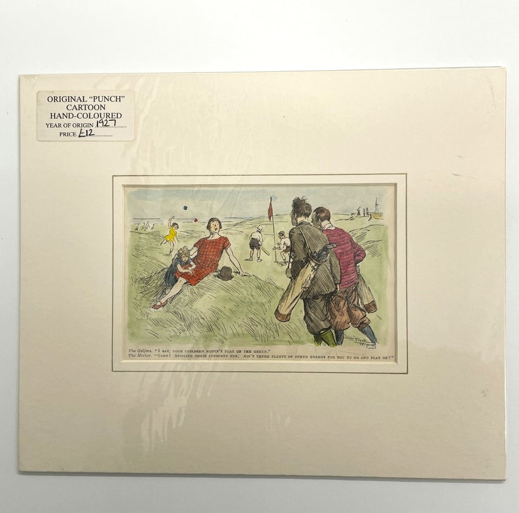 Original 1927 Punch Print - Hand Coloured - "I say, your children mustn't play on the green."