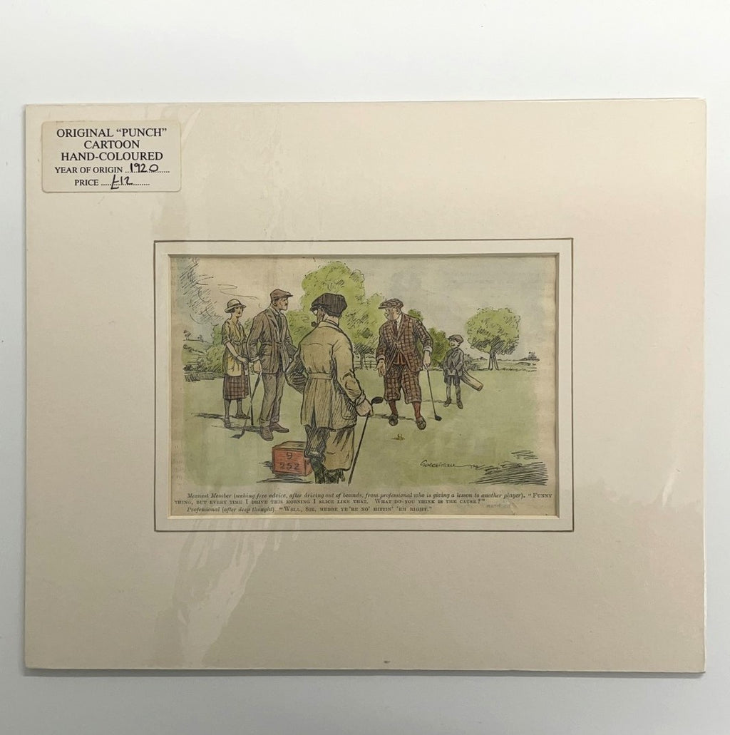 Original 1920 Punch Print - Hand Coloured - "Funny thing, but every time I drive this morning I slice like that"