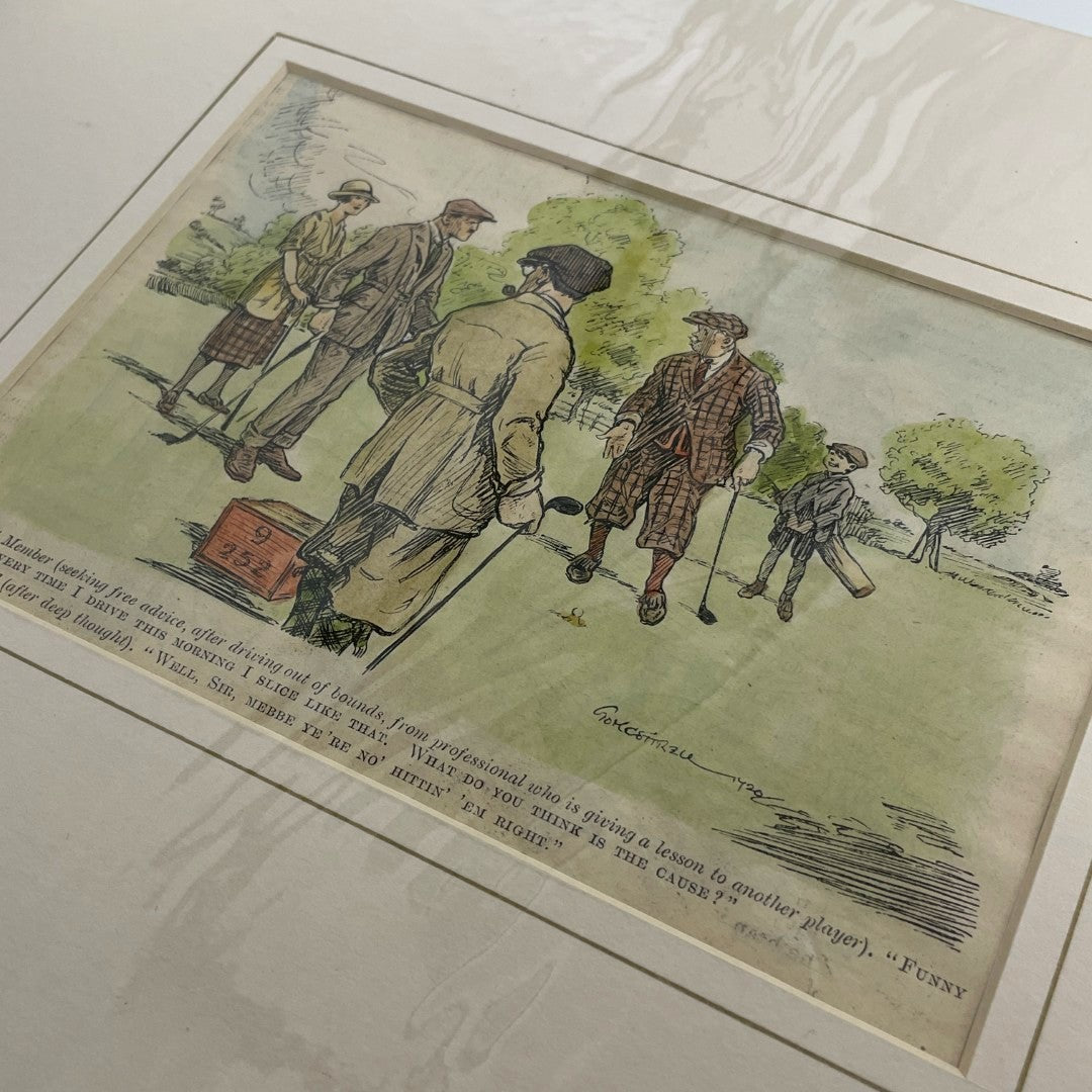 Original 1920 Punch Print - Hand Coloured - "Funny thing, but every time I drive this morning I slice like that"