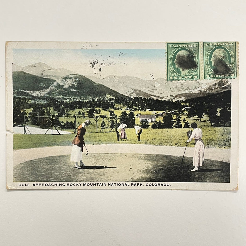 Midwest Novelty Postcard c.1920 - "Golf, Approaching Rocky Mountain National Park, Colorado."